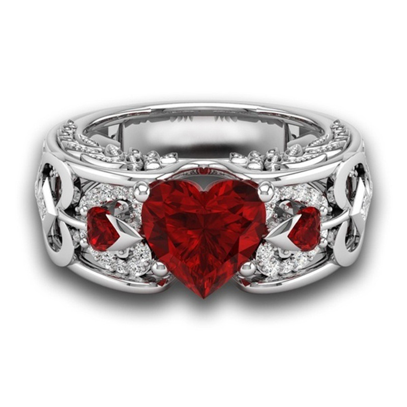 Heart Shape Ruby Ring Wedding Engagement Jewelry Gift Silver Beautiful