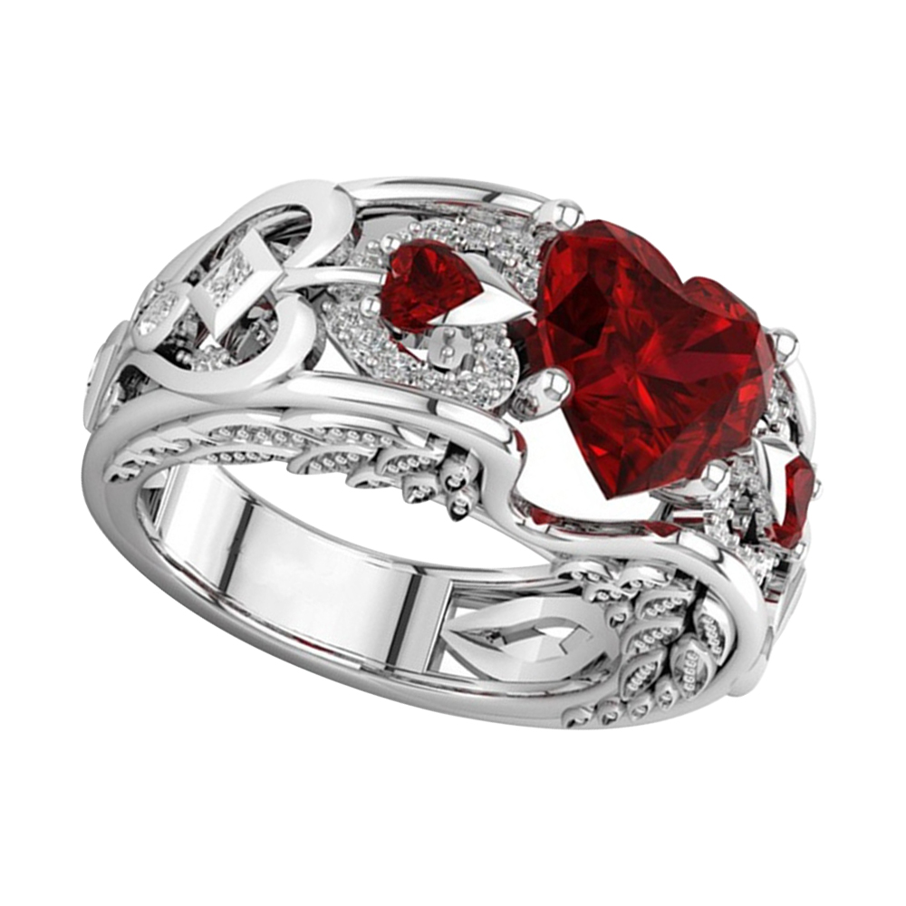 Heart Shape Ruby Ring Wedding Engagement Jewelry Gift Silver Beautiful ...